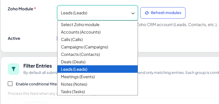 Field mapping between form and Zoho module