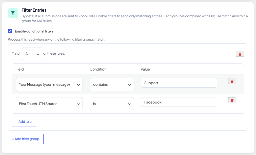 Feed filter rules in the admin